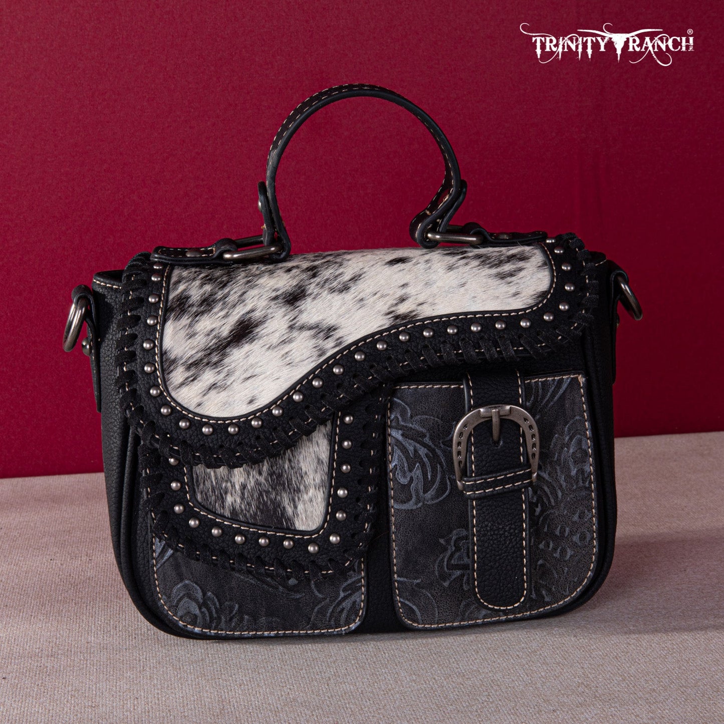 Trinity Ranch Hair-On Cowhide Saddle Shape Collection Crossbody/Satchel - Tan