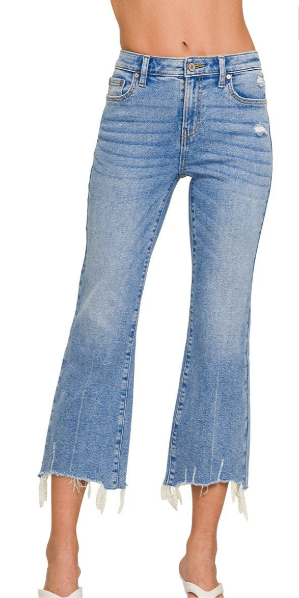 Zenana Medium Washed Crop Flare Pants