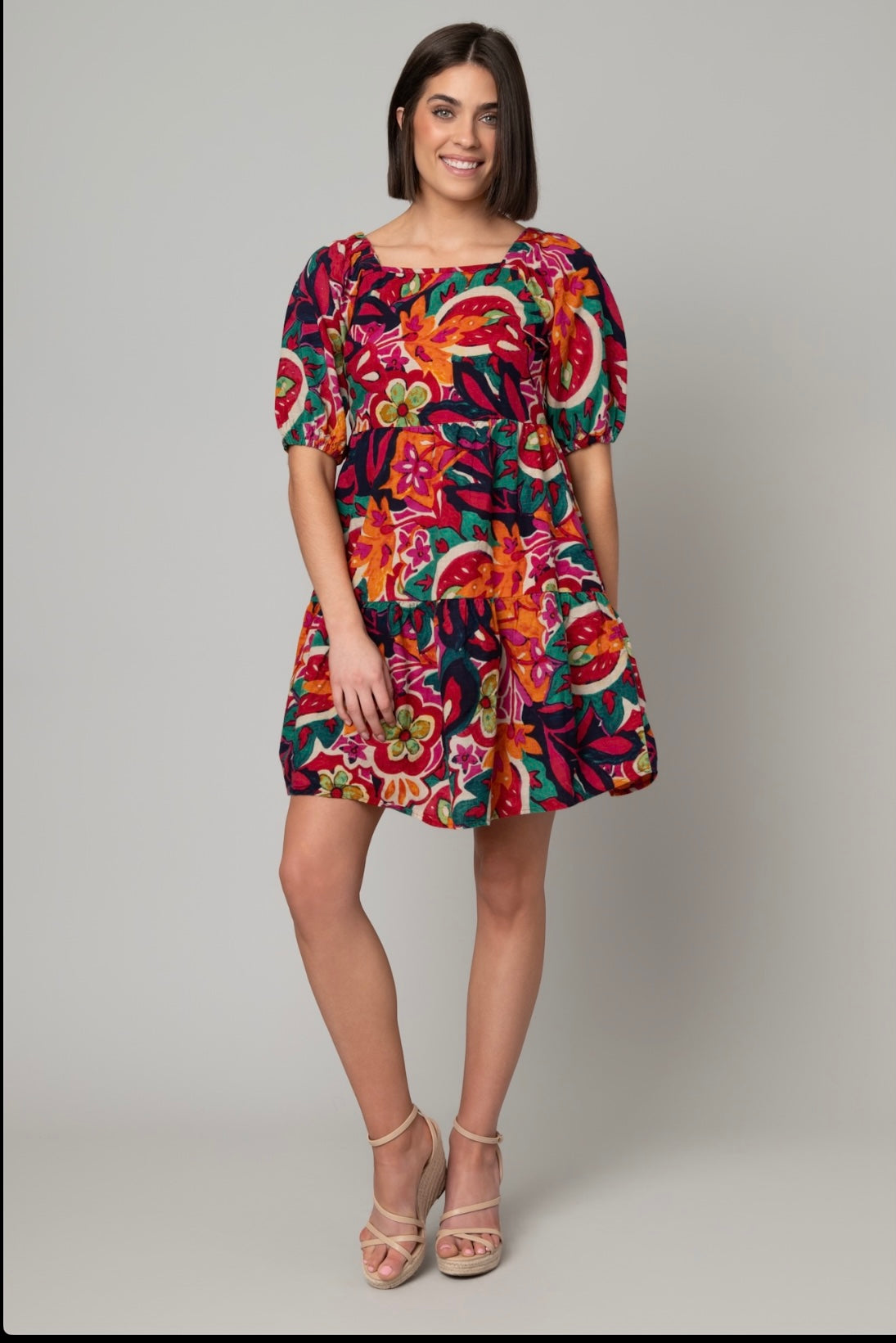 Mlle Gabrielle Floral Square Neck Puff Sleeve Dress