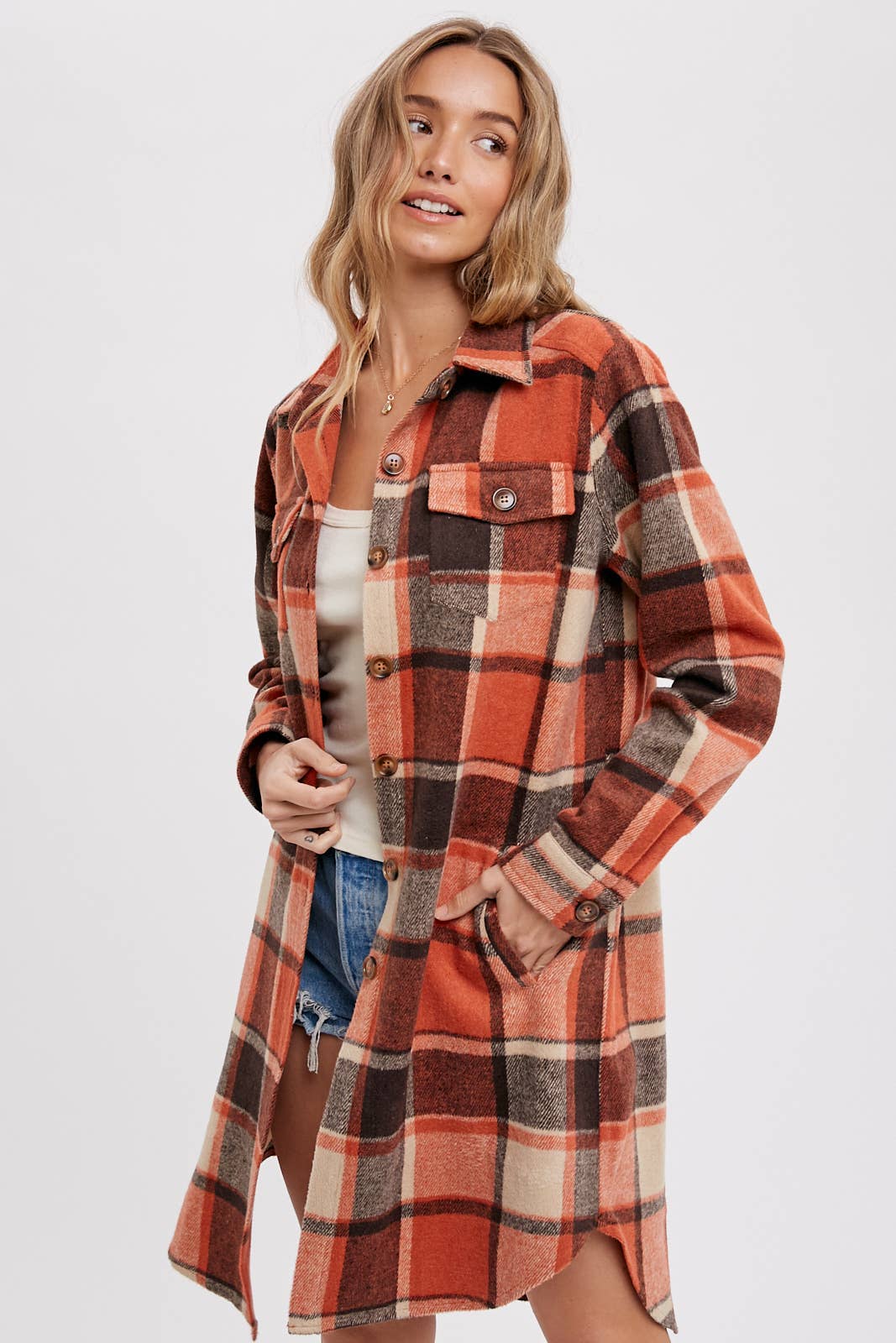 BLUIVY FLANNEL PLAID LONGLINE SHACKET