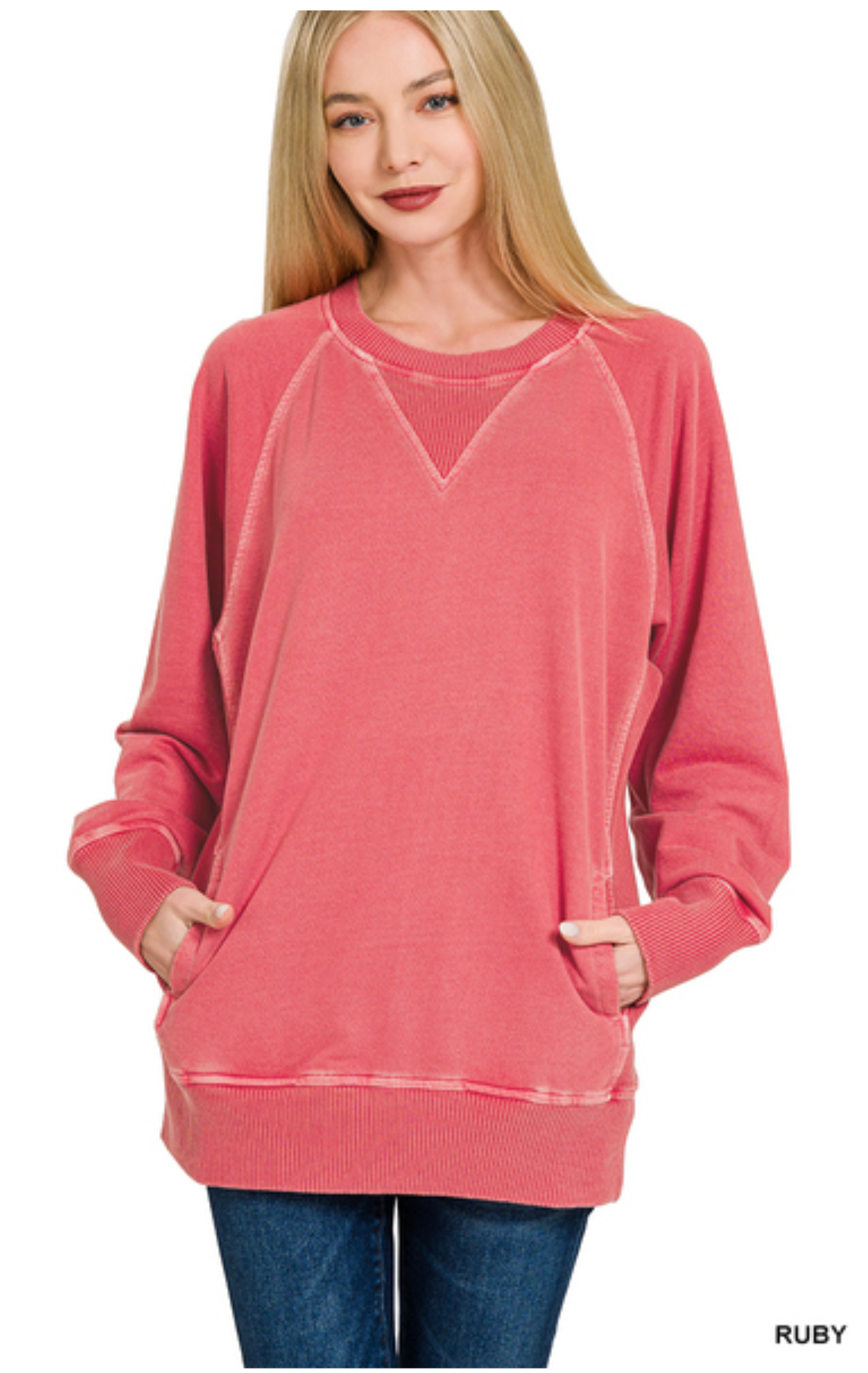 Zenana Dyed French Terry Pullover w Pockets
