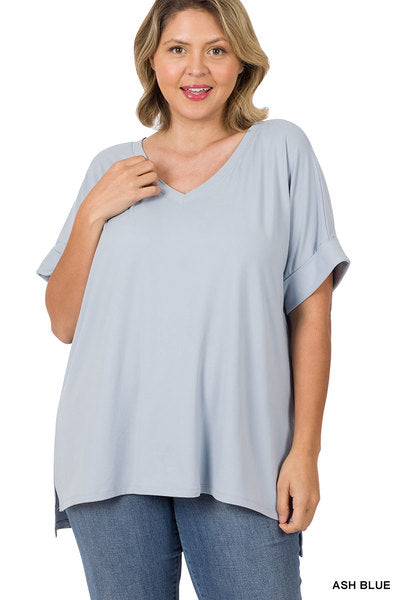 Zenana Plus Size DTY Rolled Short Sleeve Top