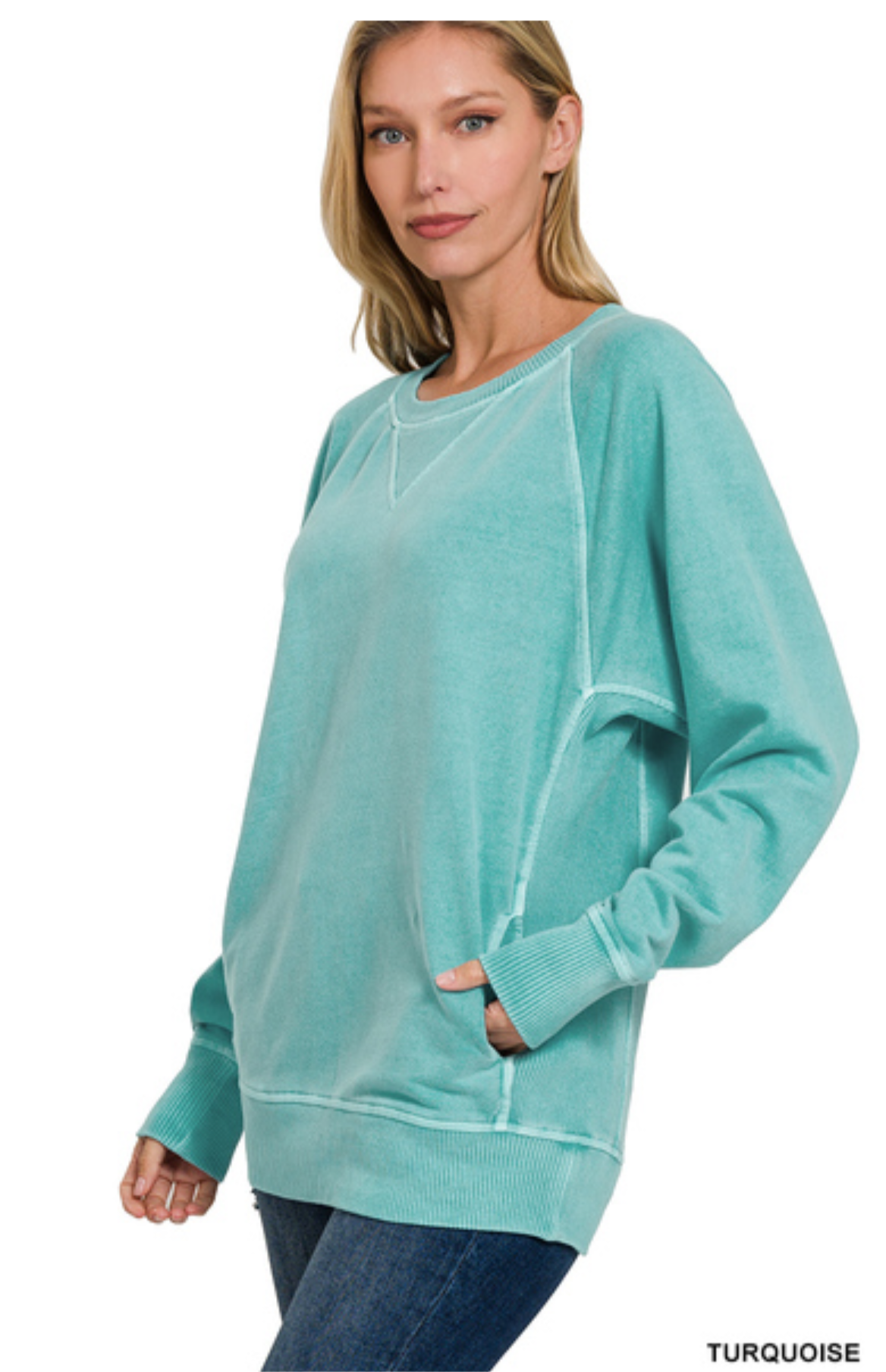 Zenana Dyed French Terry Pullover w Pockets