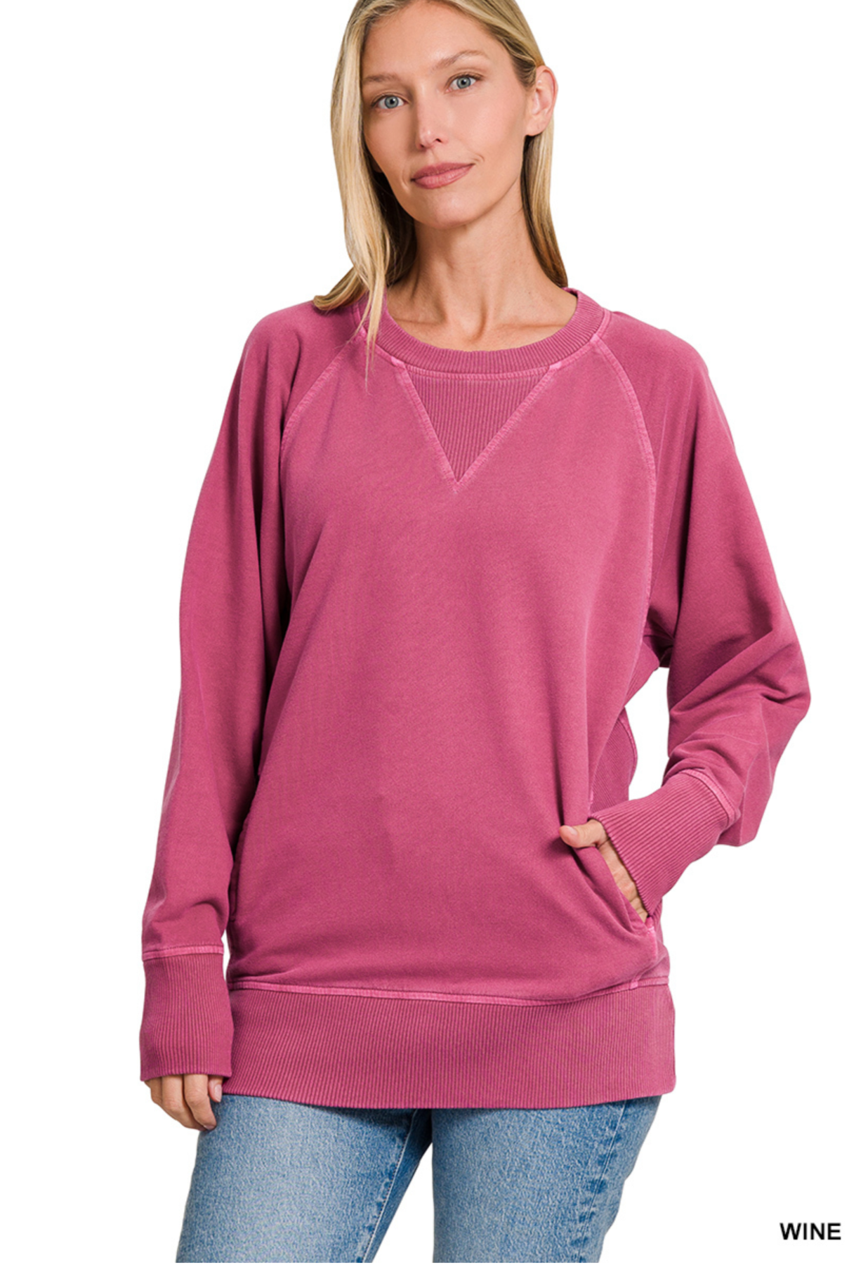 Zenana Dyed French Terry Pullover w Pockets