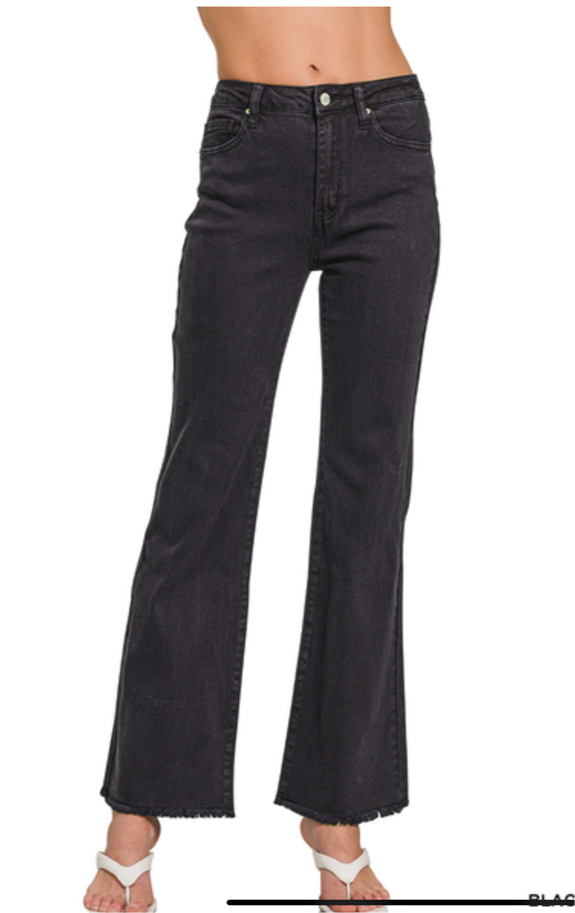 Zenana Acid Washed Frayed Cut Off Hem Straight Wide Pants