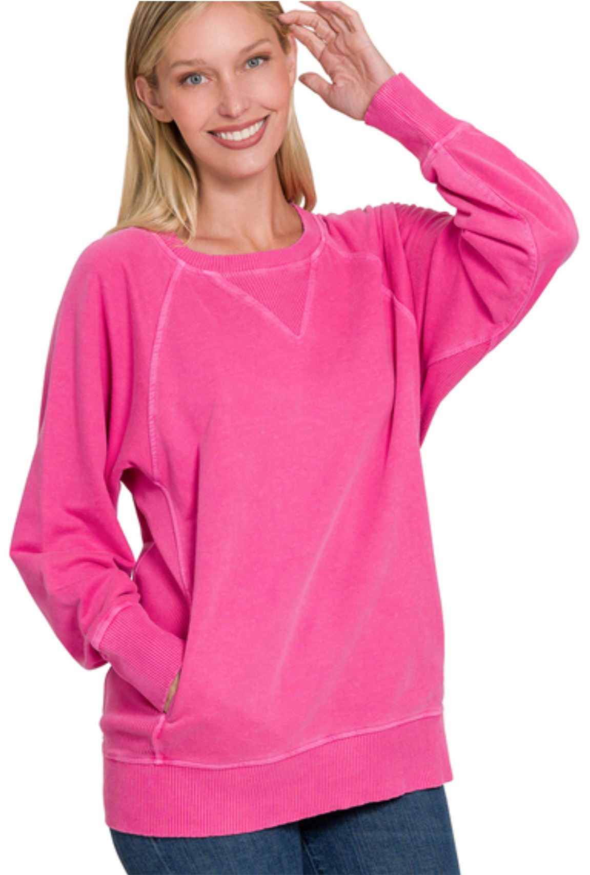 Zenana Plus Dyed French Terry Pullover w/pockets