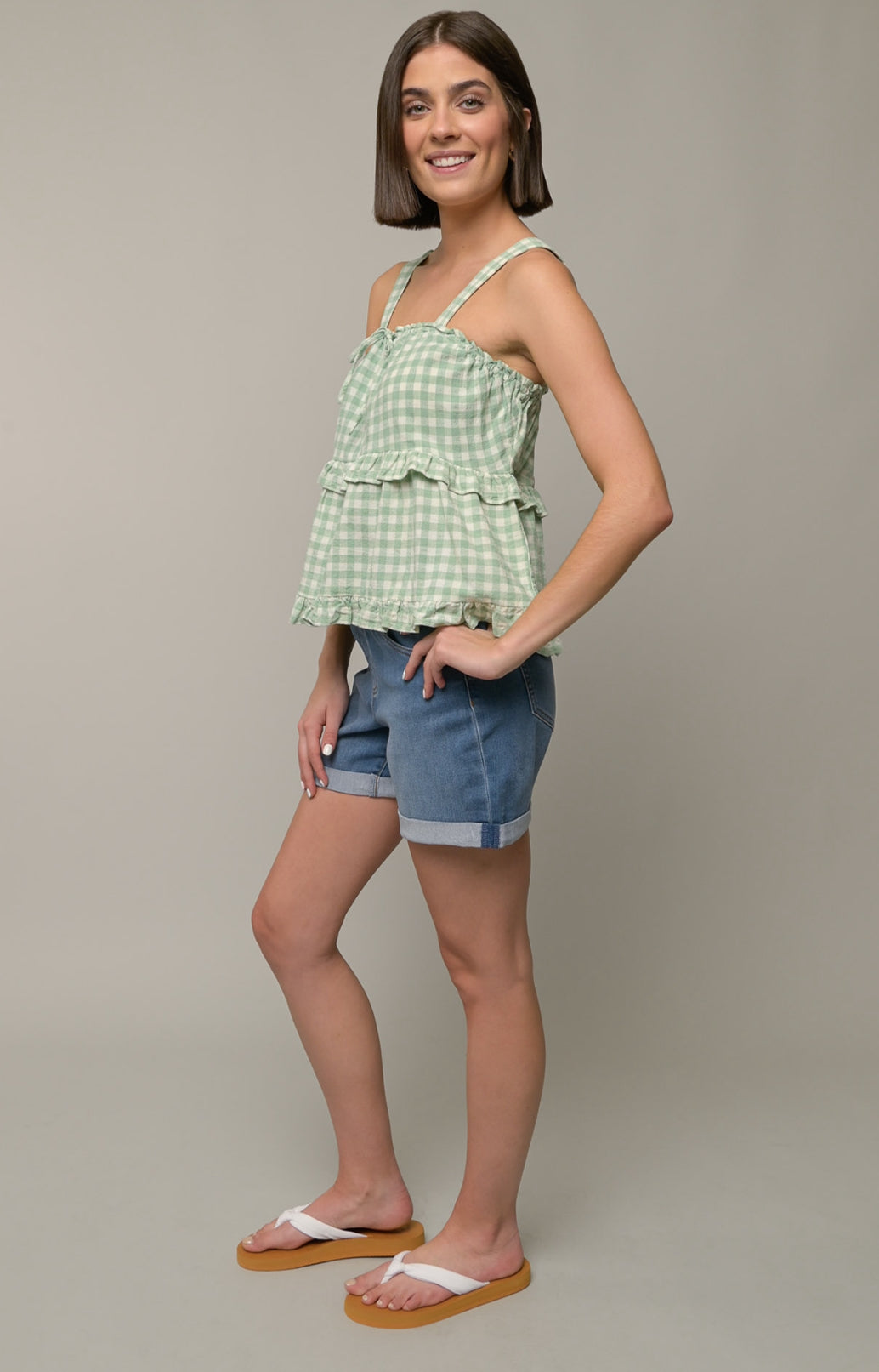 Tie Front Ruffle Babydoll Tank