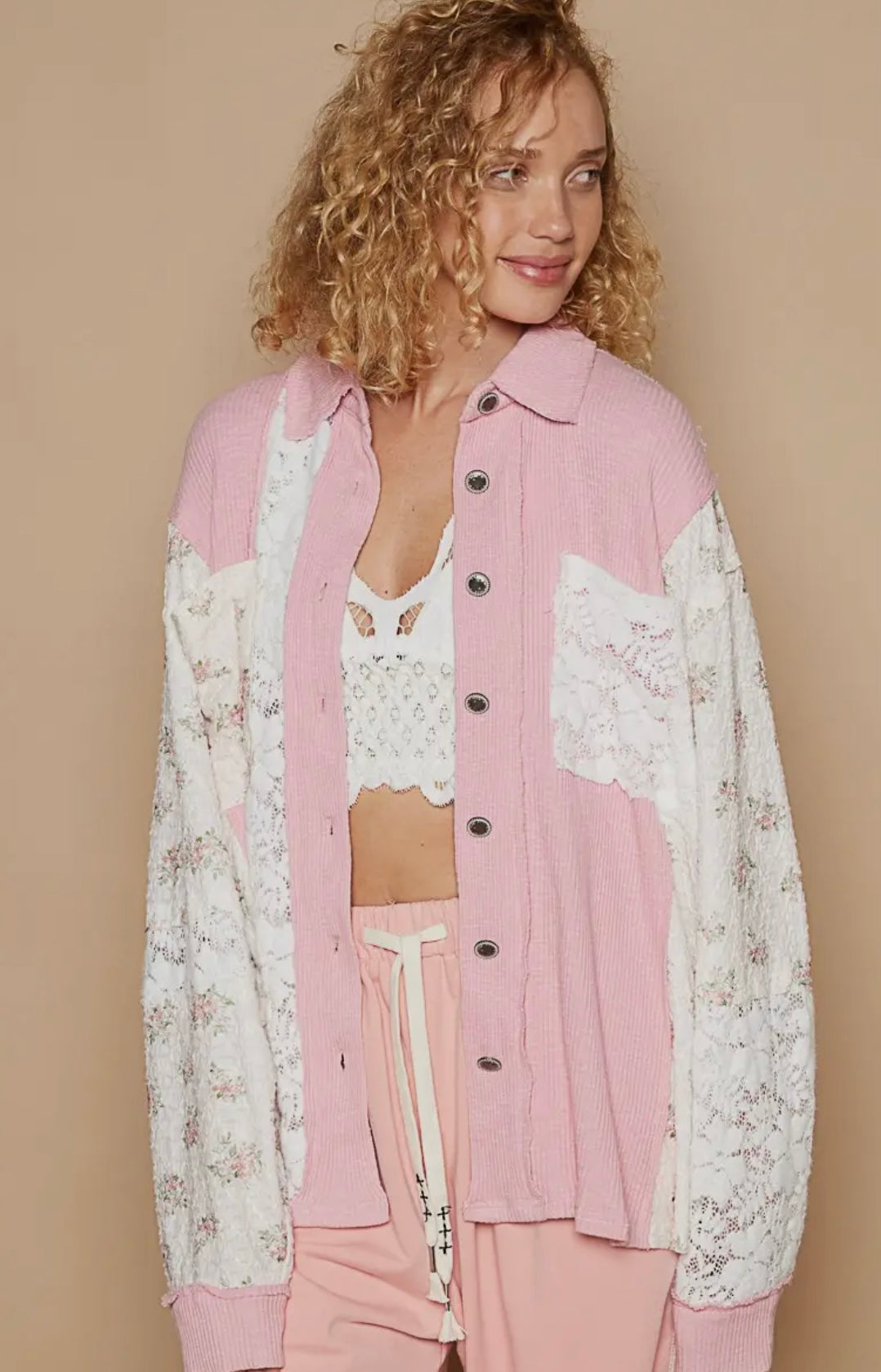 POL Oversized Floral Contrast Front Pockets