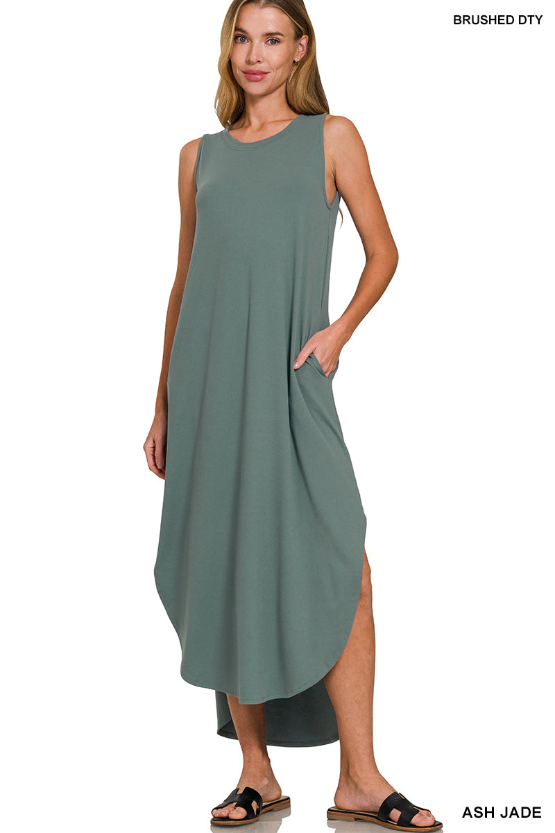 Zenana Brushed DTY Slide Slit Dress