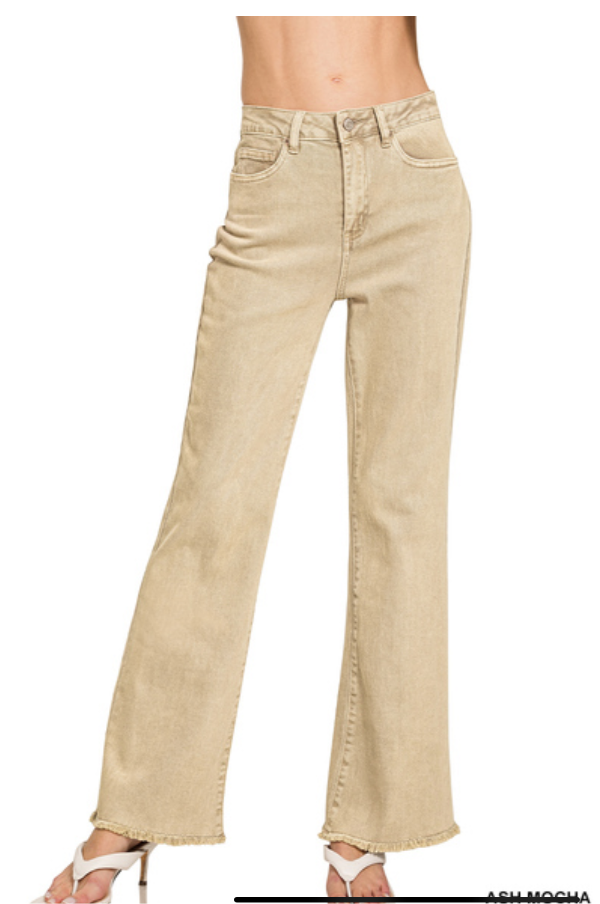 Zenana Acid Washed Frayed Cut Off Hem Straight Wide Pants