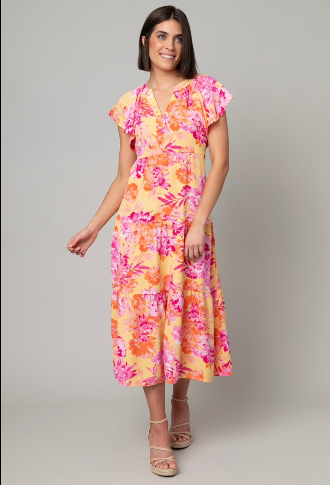 Moss Crepe Floral Tiered Maxi Dress