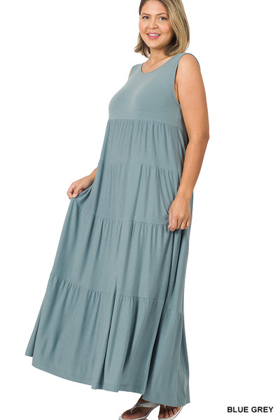 Zenana Sleeveless Tiered Maxi Dress Plus Size