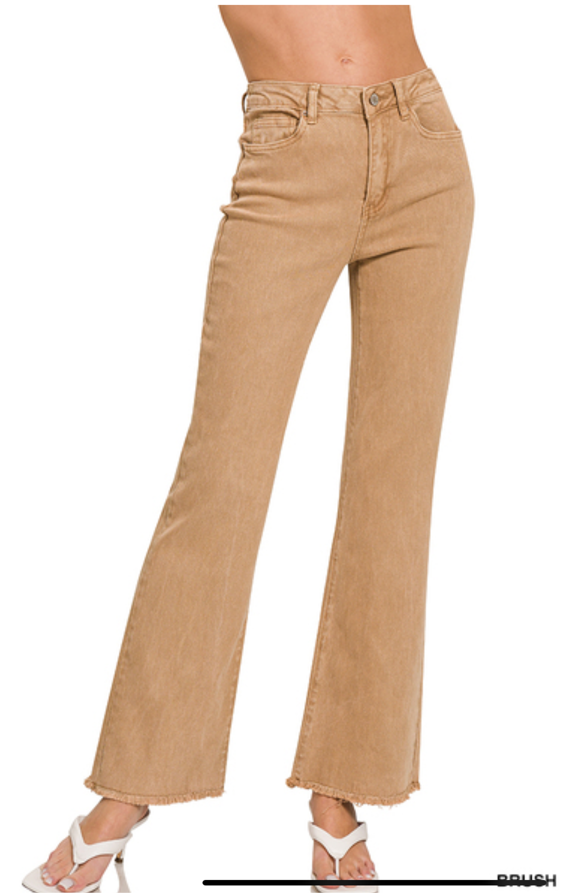 Zenana Acid Washed Frayed Cut Off Hem Straight Wide Pants