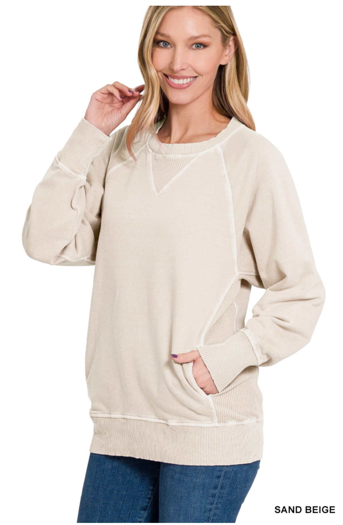 Zenana Dyed French Terry Pullover w Pockets