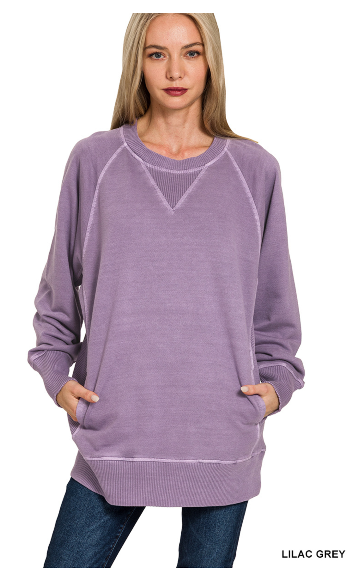 Zenana Dyed French Terry Pullover w Pockets