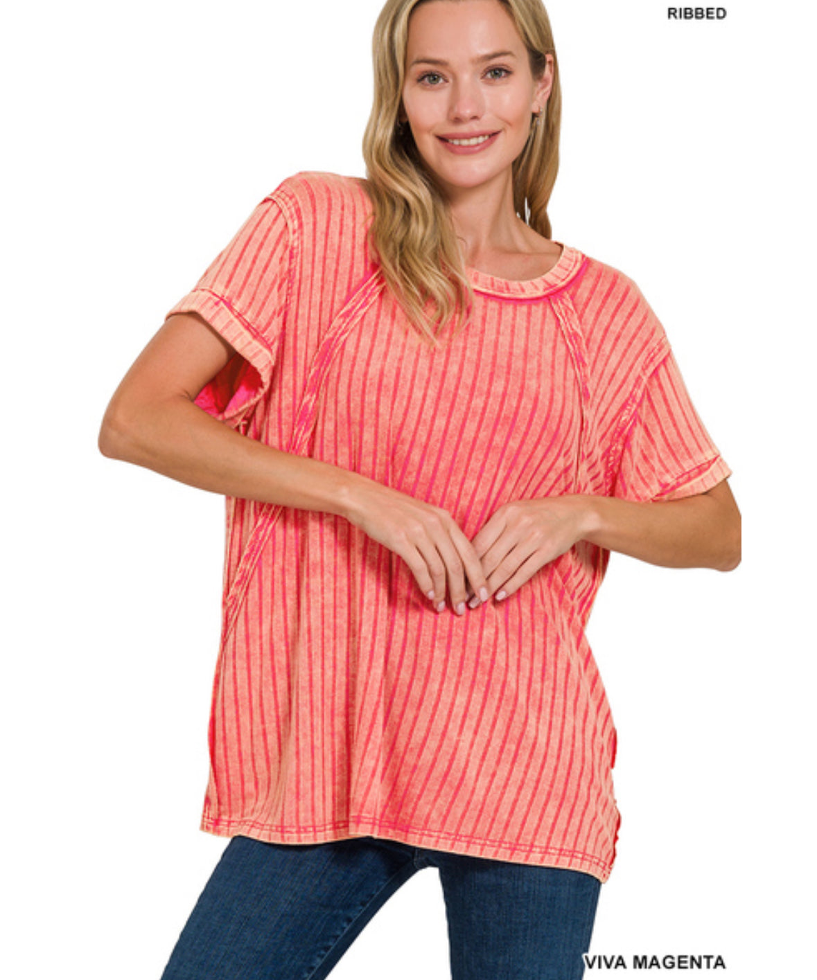 ZENANA RIBBED RAGLAN DOLMAN SLEEVE BOAT-NECK TOP