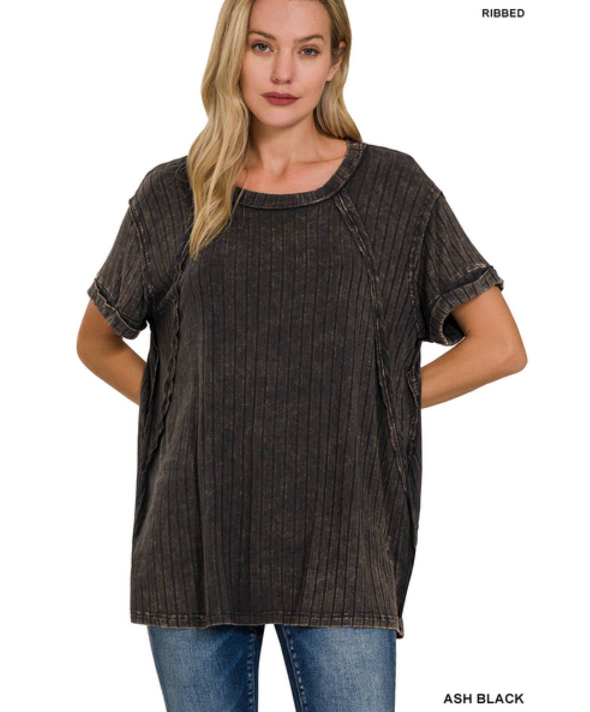 ZENANA RIBBED RAGLAN DOLMAN SLEEVE BOAT-NECK TOP