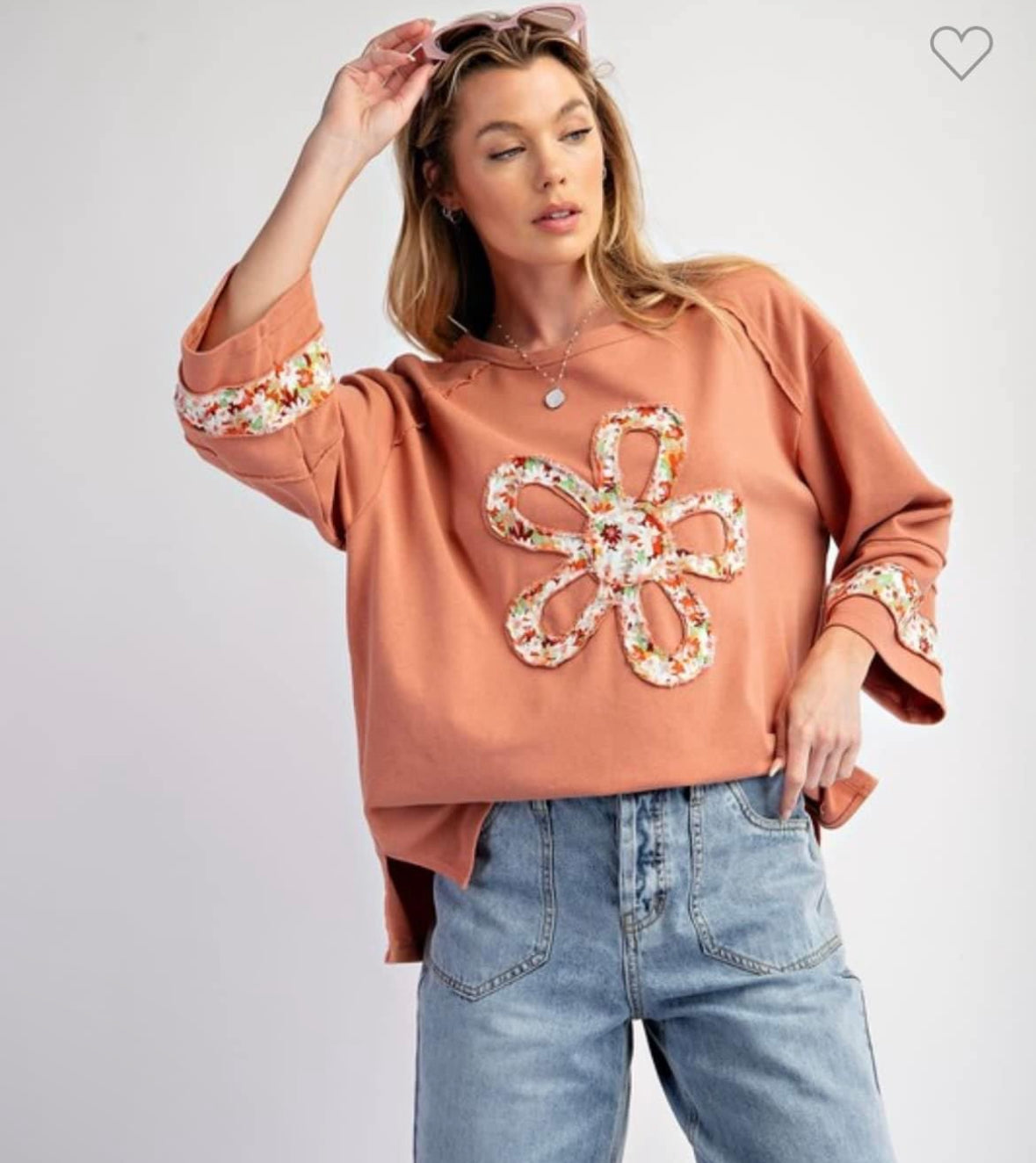 Easel Flower Patch Front Terry Knit Chai Latte