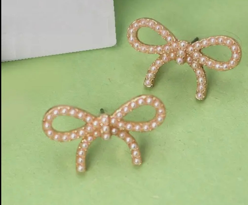 Pearl Bow Stud Earrings