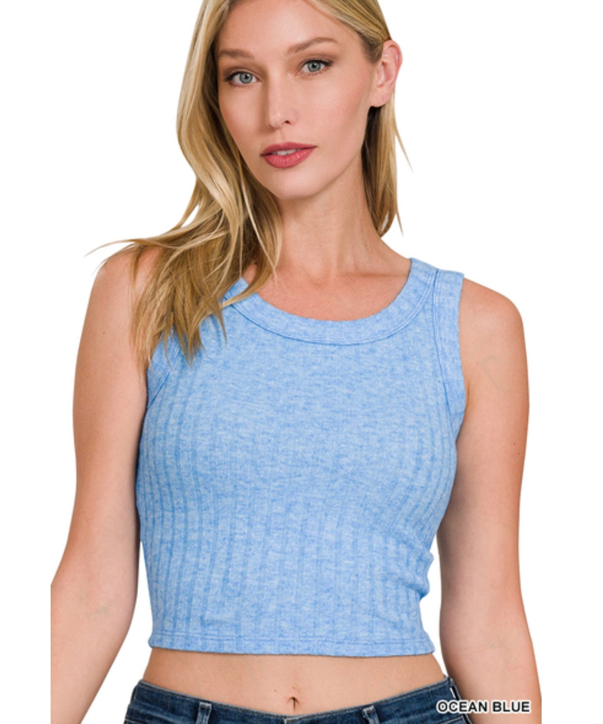 Zenana Ribbed Boat Neck Cropped Sleeveless Top