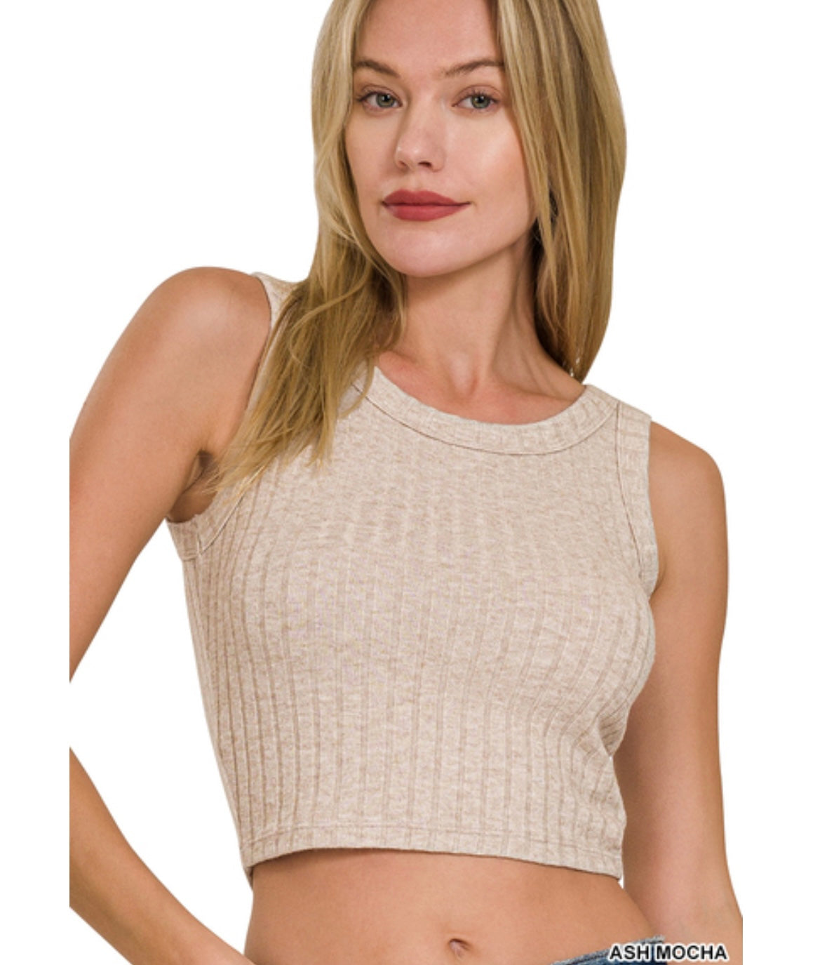 Zenana Ribbed Boat Neck Cropped Sleeveless Top