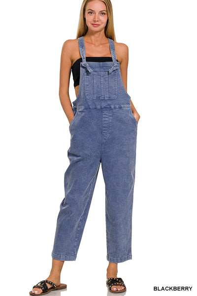 Zenana Washed Knot Strap Relaxed Overalls