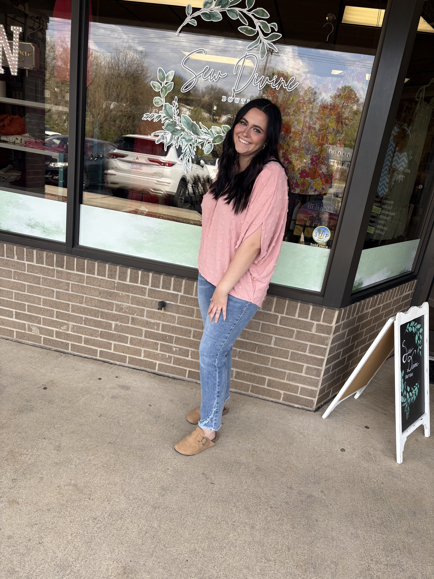 Pom Pom V Neck Tulip Dolman Blouse