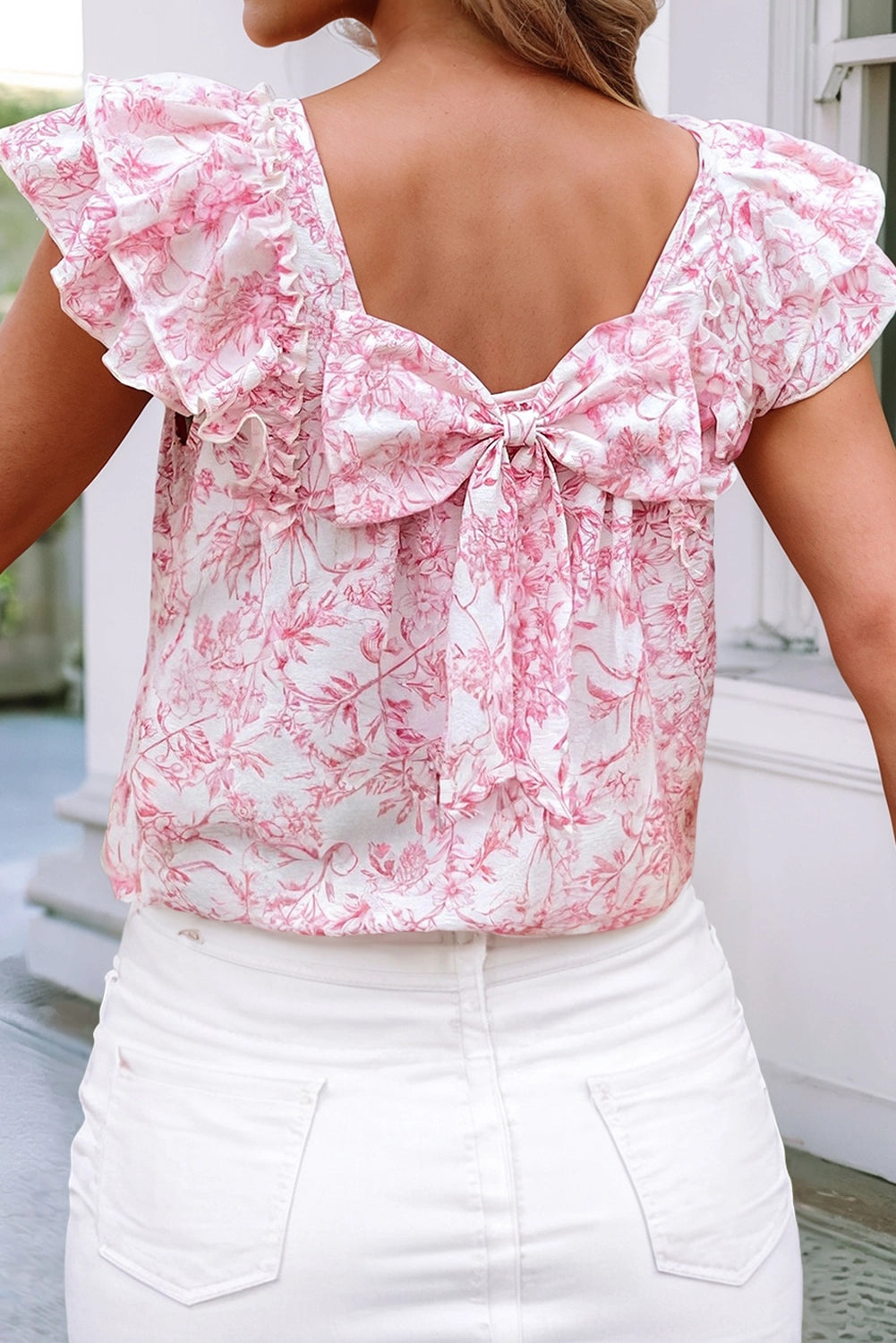 Floral Ruffled Bow Back Blouse