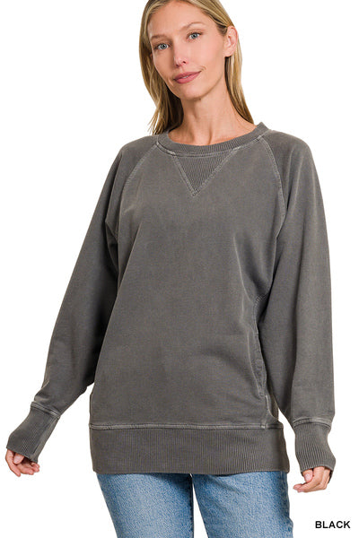 Zenana Plus Dyed French Terry Pullover w/pockets