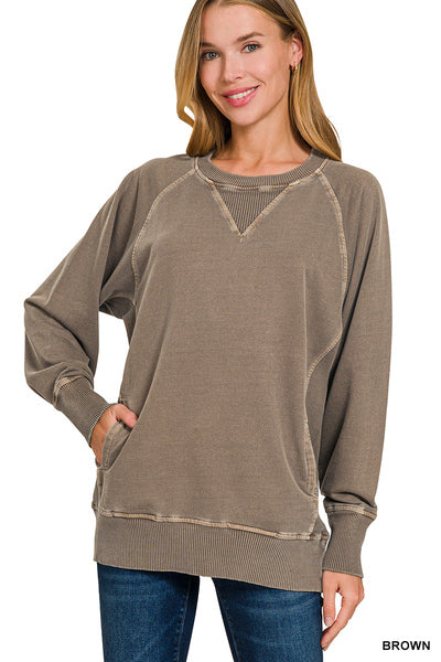 Zenana Plus Dyed French Terry Pullover w/pockets