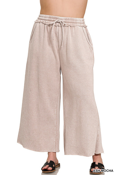 Zenana Plus Acid Wash Fleece Palazzo Sweatpants
