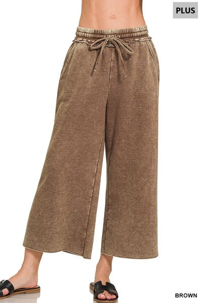 Zenana Plus Acid Wash Fleece Palazzo Sweatpants