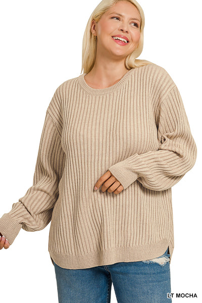 Zenana Curved Hem Two Tone Sweater