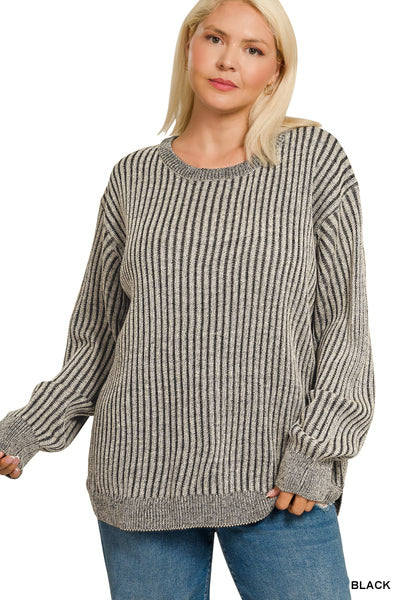 Zenana Curved Hem Two Tone Sweater
