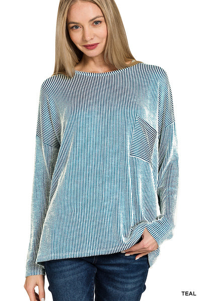 Zenana Ribbed Striped Oversizes Long Sleeve