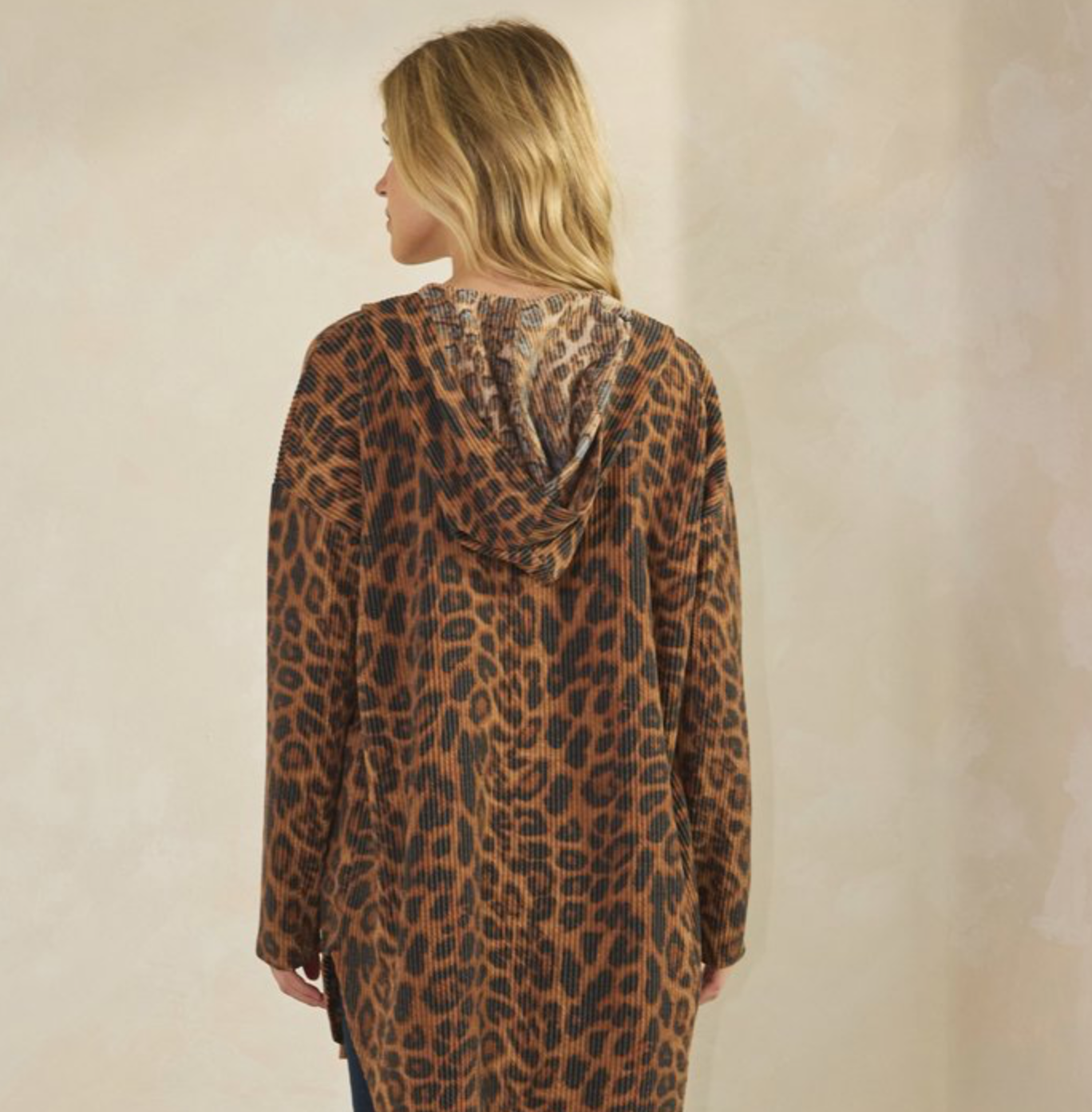 Heimish Long Sleeve AnimalUrban Rib Hoodie Open Cardigan with Side Pocket and Slit