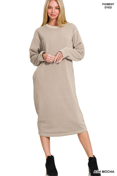 ZENANA SOFT FLEECE PIGMENT DYE SWEATSHIRTS DRESS