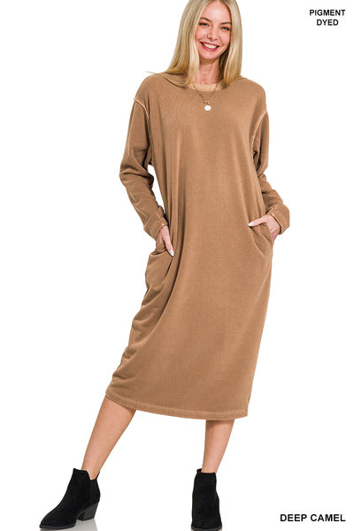 ZENANA SOFT FLEECE PIGMENT DYE SWEATSHIRTS DRESS