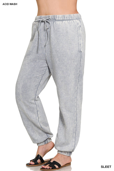 ZENANA PLUS ACID WASH FLEECE SWEATPANTS WITH POCKETS