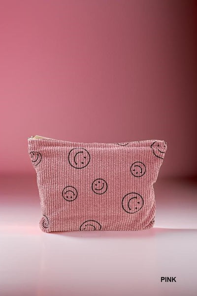 ZENANA CORDUROY SMILE COSMETIC MAKEUP CLUTCH BAG