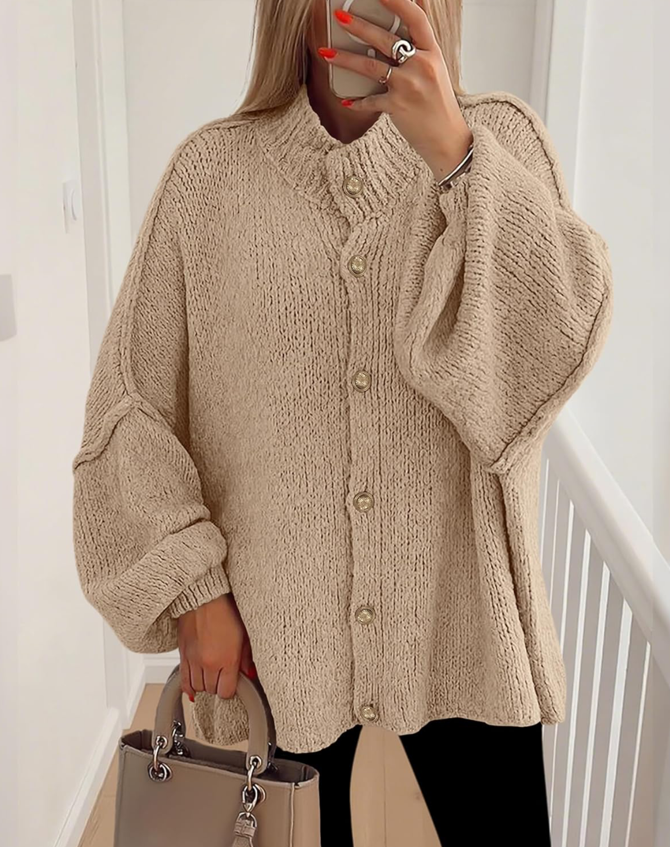 Camille an Co Sweater with Lantern Sleeves Open Front