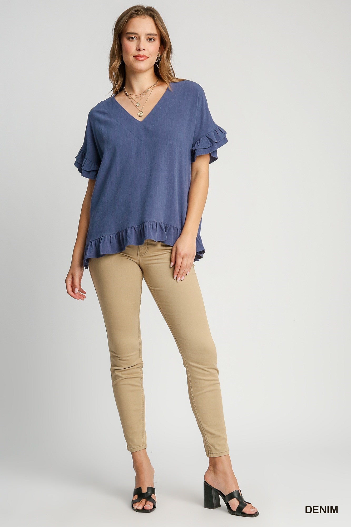 Umgee Linen V-Neck Top Denim