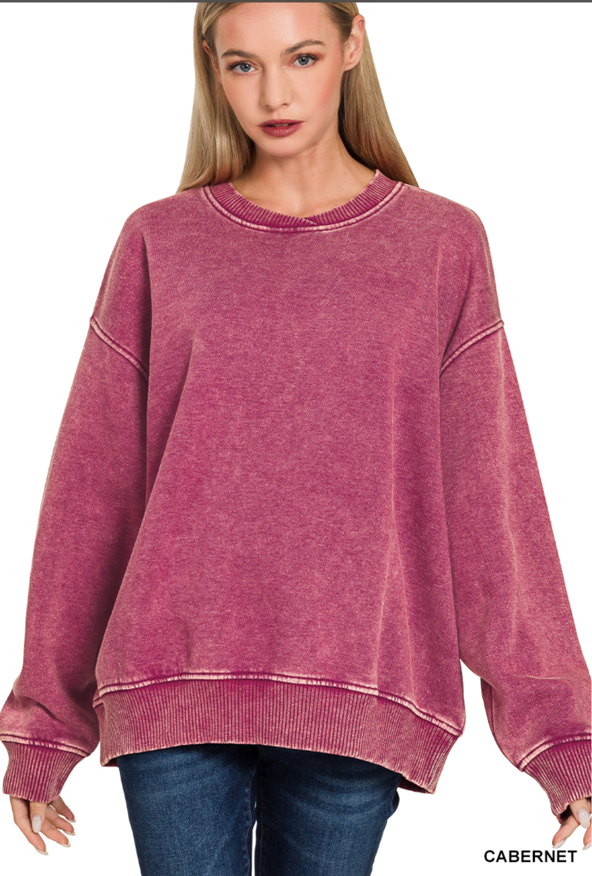 Zenana Acid Wash Oversized Fleece Pullover
