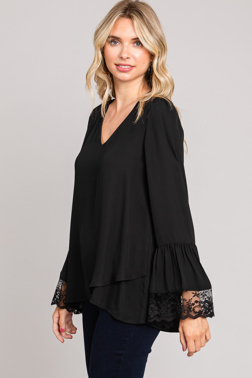 Cotton Bleu Soft Lace Contrast Sleeve