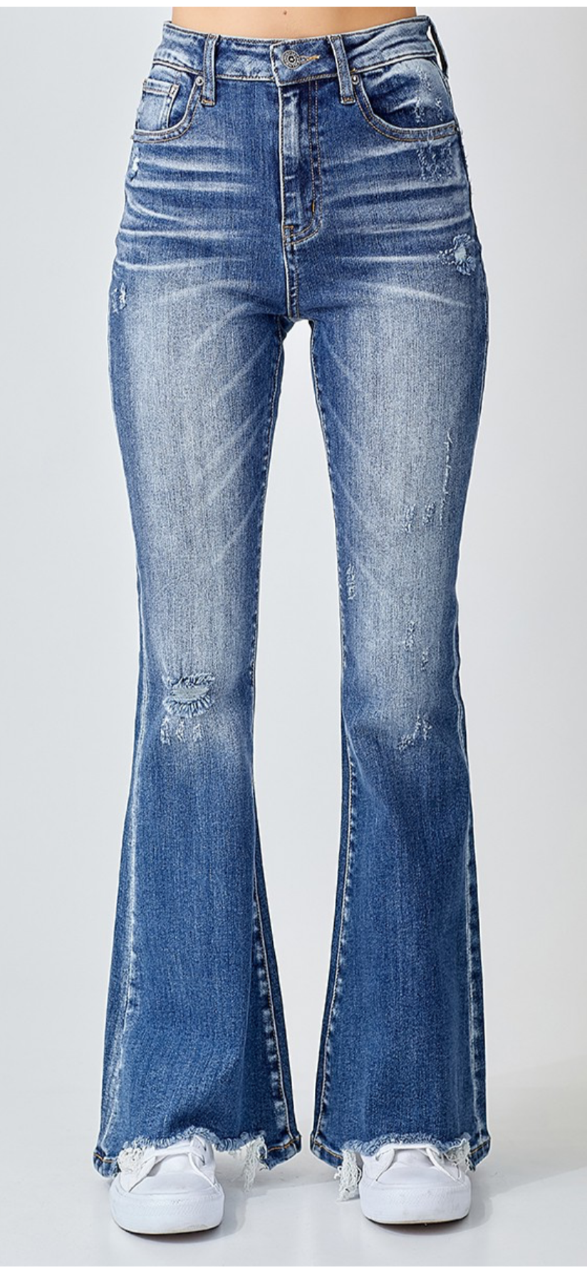 Risen Plus Size High Rise Vintage Wash Flare