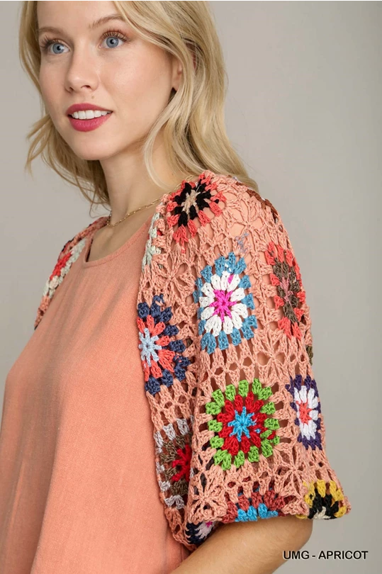 Umgee Crochet Sleeve Top Apricot