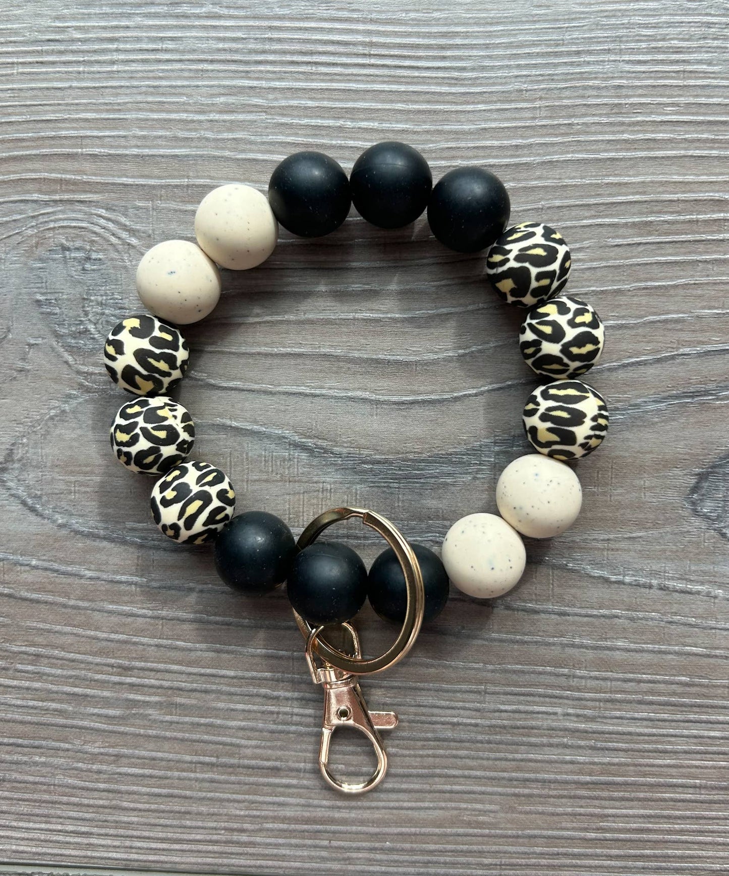 Neutral Leopard Wristlet Bracelet Key Ring