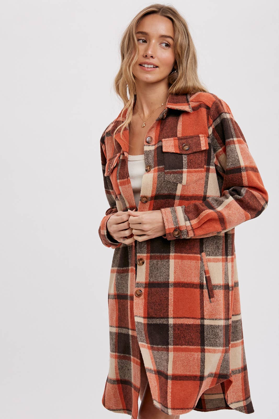BLUIVY FLANNEL PLAID LONGLINE SHACKET
