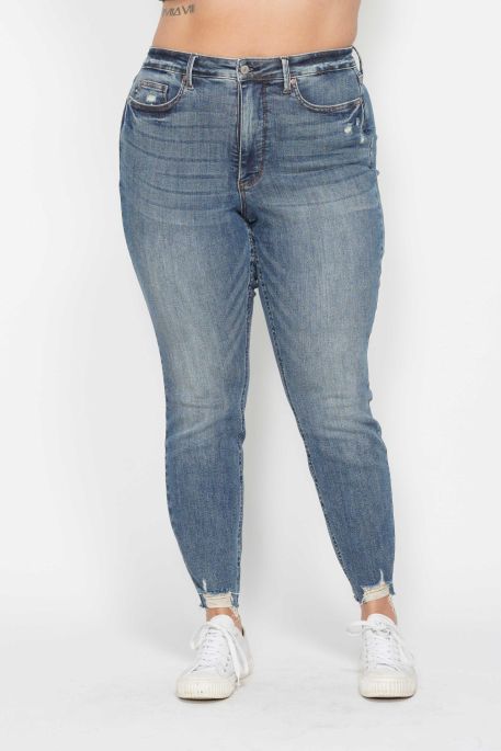 Judy Blue Tummy Control Vintage Wash Destroy Hem Skinny