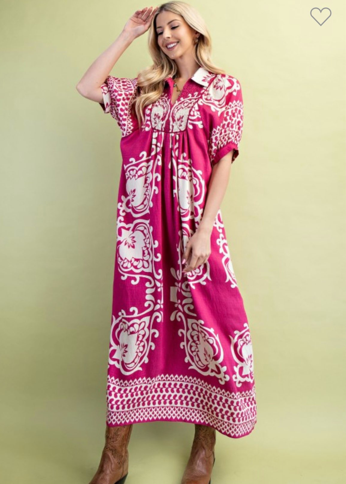 Gigio Print Short puff Sleeve Midi Dress